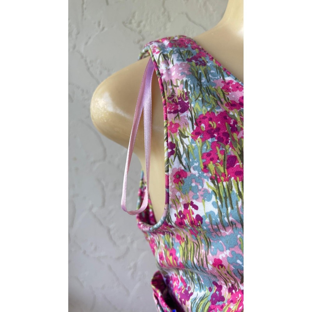Sag Harbor Dress Womens 10 Pink Blue Floral Fit Flare Cotton Stretch Sleeveless - Picture 5 of 13